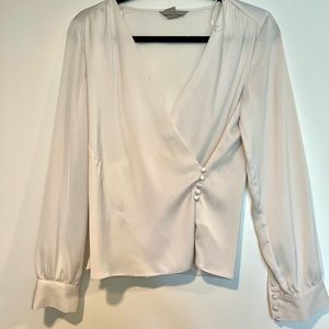 White Long Sleeve H&M Wrap Blouse, size S